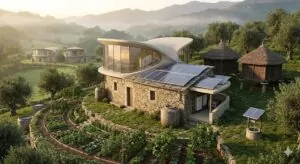 Moderne Autarkie als Weg zur Freiheit. Autarkie bei El Pueblo: Ein modernes, selbstversorgtes Dorf in Spanien mit Photovoltaik und Permakultur.
